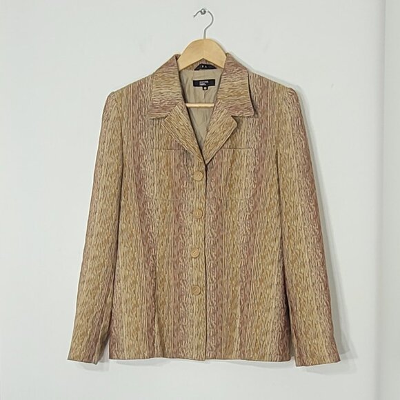 Philippe Adec Brown Orange Cotton Blend Button Front Lightweight Blazer Size 10 - Picture 3 of 15